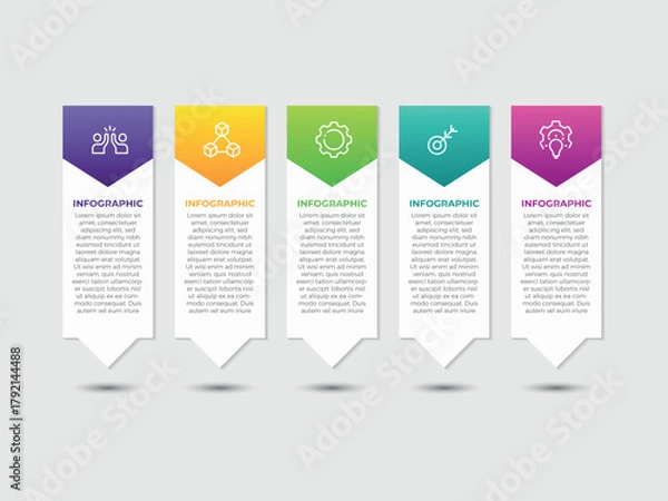 Obraz Timeline infographic template. 5 Step timeline journey, calendar Flat simple infographics design template. presentation graph. Business concept with 5 options, vector illustration.