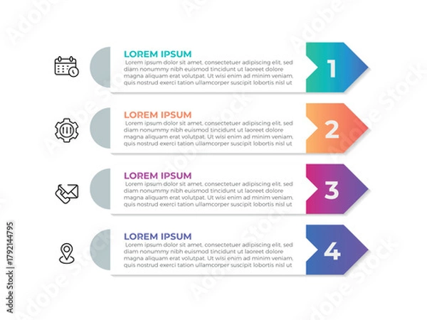Fototapeta Infographic Illustration design template with icons and 4 options or steps. Can be used for process, presentations, layout, banner,info graph. element timeline 4 step option point infographics designs