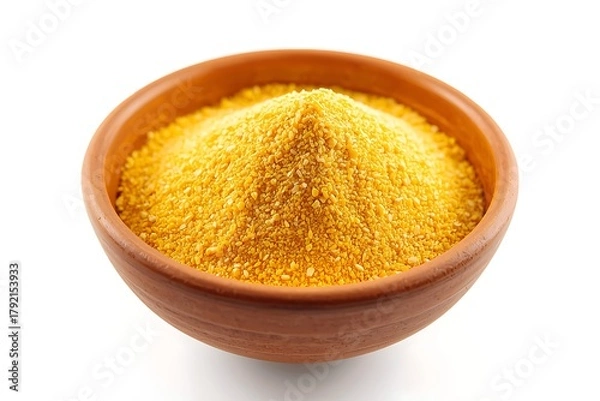 Obraz Close up of a wooden bowl filled with bright yellow cornmeal