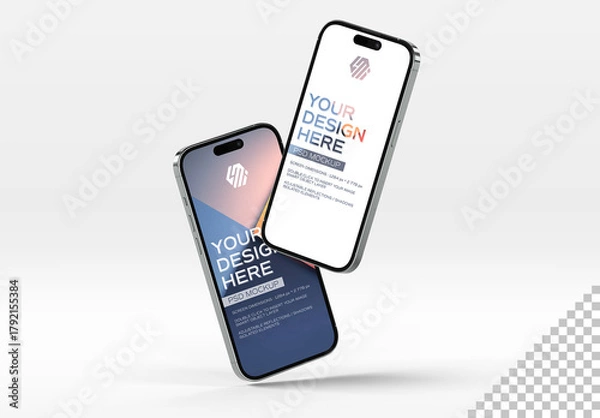 Fototapeta Two Isolated Smartphones On White With Shadows Mockup
