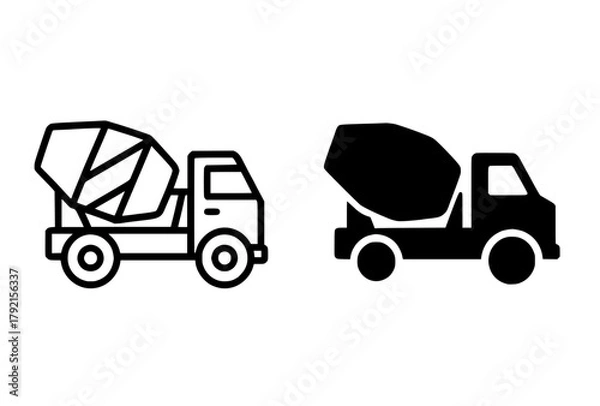 Obraz Minimalist icon, mixer truck vector, black and white, outline and silhouette