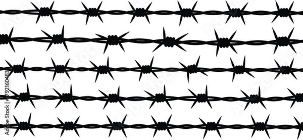 Fototapeta Barbed wire silhouette set, five strand styles, sharp fencing design, black wire pattern, security concept, protective barrier, danger symbol, industrial theme
