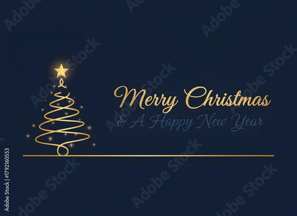 Fototapeta elegant merry christmas and happy newyear banner with line art tree