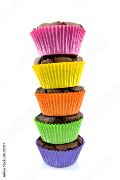 Fototapeta stack home baked brownies cupcakes over white background