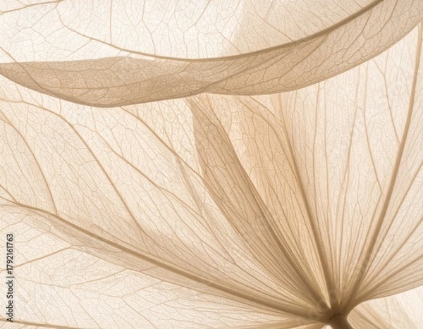 Fototapeta Translucent petals, visible veins, soft light, botanical close-up