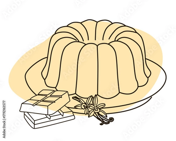 Fototapeta Vanilla Bundt Cake with Chocolate Illustration