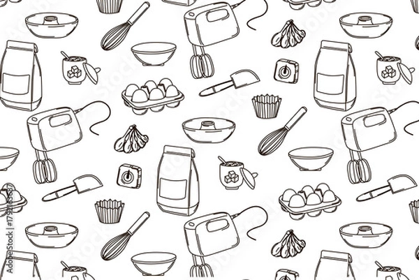 Obraz Baking Tools Pattern Vector Illustration