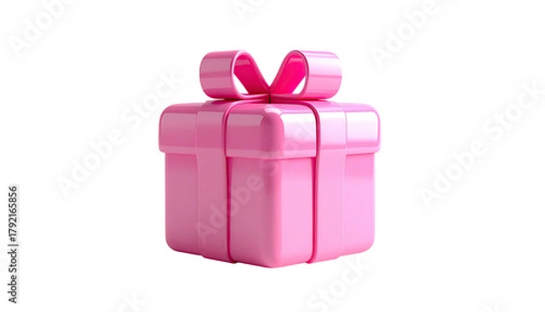 Obraz Pink present box with a tied bow, isolated on a black background
