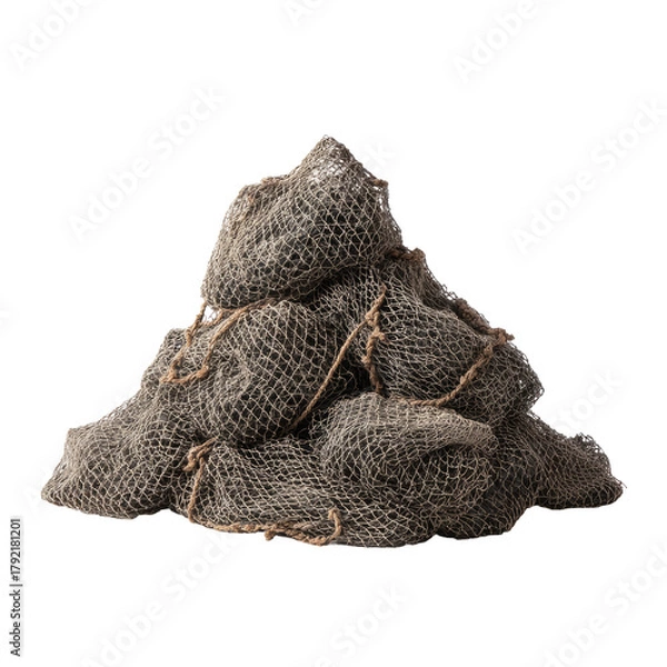 Obraz Pile of knotted netting with coarse twine ties