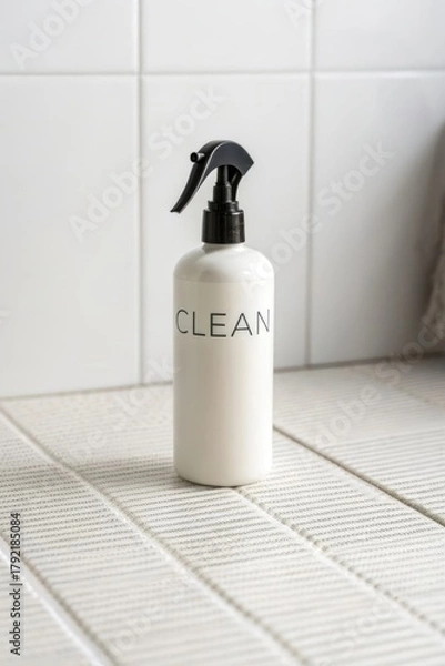 Obraz Clean Spray Bottle on White Tile Surface