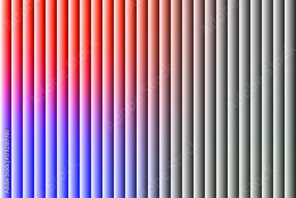 Fototapeta Vibrant vertical gradient of red pink purple blue transitioning to cool gray and white stripes with subtle shadows