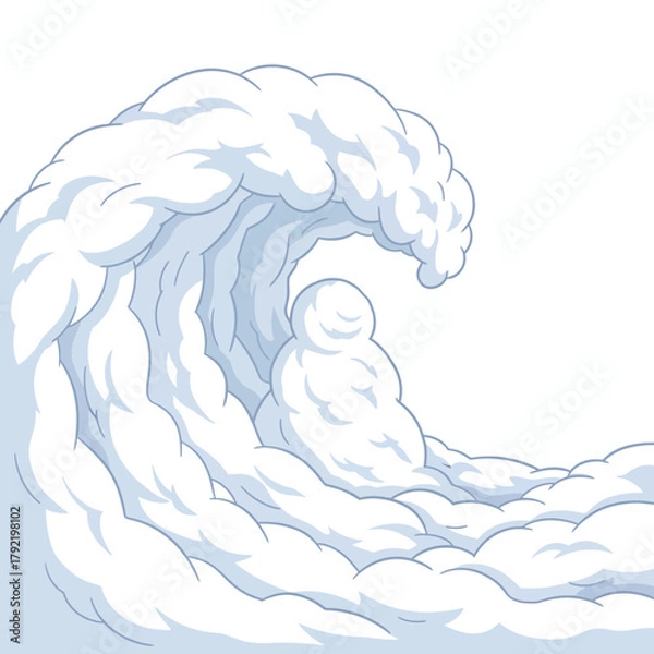 Fototapeta An artistic illustration of a breaking wave made of snow, with a snowman visible within its crest, capturing a unique winter ocean scene