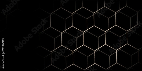 Fototapeta Black and gold hexagonal technology abstract background with honeycombs. vector illustration