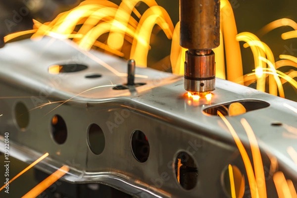 Obraz Industrial automotive spot welding machine in car factory 
