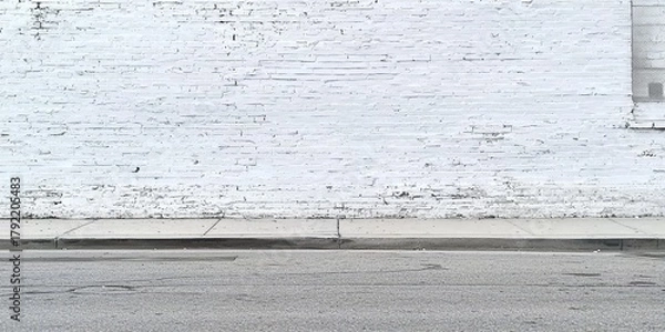 Fototapeta This scene features a white brick wall that contrasts beautifully with the pavement and urban surroundings.