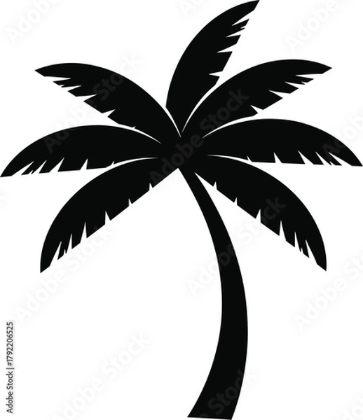Obraz Stylized Palm Tree Silhouette in Black and White for Tropical Themes, Vacation Symbolism, Graphic Design, and Nature-Inspired Art