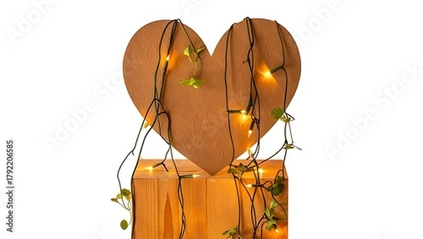 Obraz Heart shaped decoration with warm fairy lights and greenery