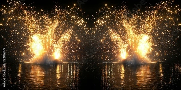 Fototapeta Celebratory golden fountain fireworks create a striking visual on a dark background.