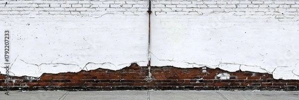 Fototapeta The interplay of cracked paint and brick creates a captivating texture.