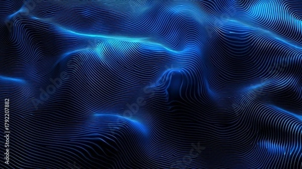 Fototapeta Abstract wavy blue topographic map creates a fluid design. 