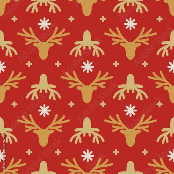 Obraz Seamless pattern with dear head and snowflakes