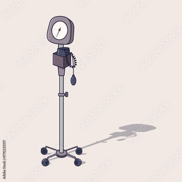 Obraz Illustration of a Standing Blood Pressure Monitor on Medical Rolling Stand with Cuff, Bulb Pump, and Gauge for Clinic Checkup and Daily Health Examination