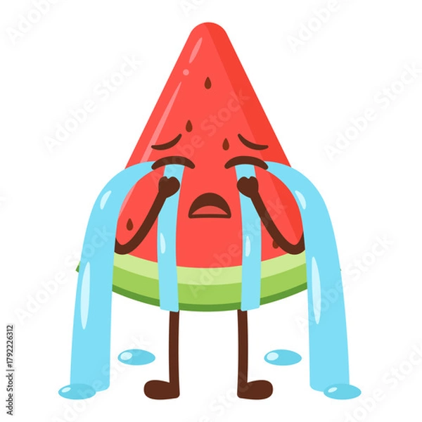 Obraz Crying Watermelon Slice Cartoon Character Flat Illustration