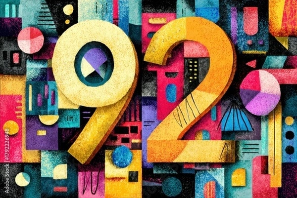 Fototapeta Vibrant Colorful Abstract Illustration Featuring Number 92 Design