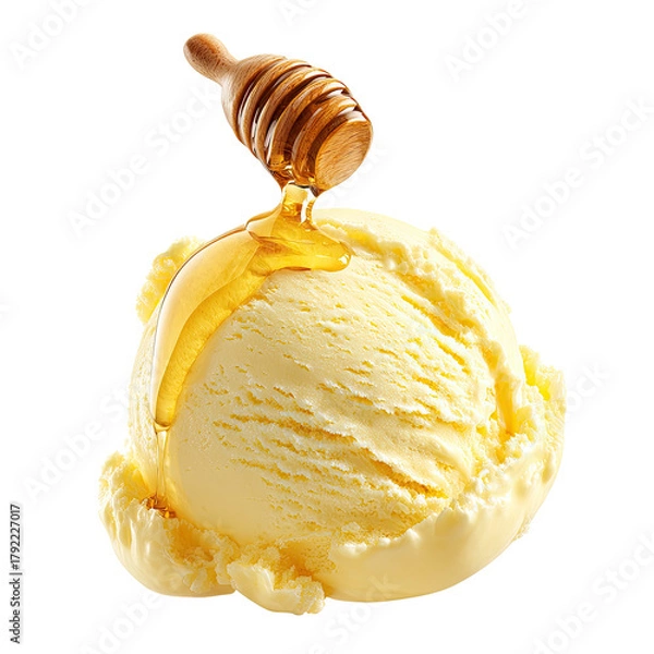 Fototapeta Ice cream scoop topped with honey dipper on black background