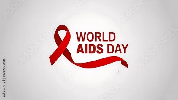 Obraz World aids day awareness illustration with red ribbon symbol representing health support and prevention  
