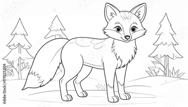 Obraz Fox, colouring book for kids, vector illustration