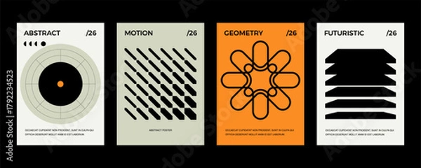 Fototapeta Posters with silhouette minimalistic basic figures, extraordinary graphic assets of geometrical shapes. Modern minimal print.
