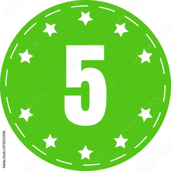 Fototapeta Green Five Star Rating Badge Sticker Excellent Review Quality Feedback Icon Vector Isolated on Transparent Background 