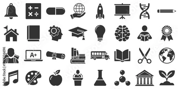 Obraz Academic glyph Icon Collection. Education, School, and Science Icons Set - Learning and Knowledge pictogram Symbols. 
