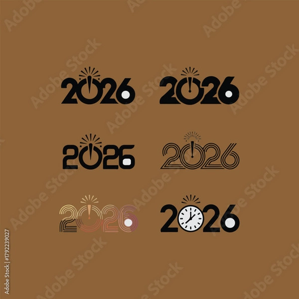 Fototapeta 2026 set, New Year logo collection vector.