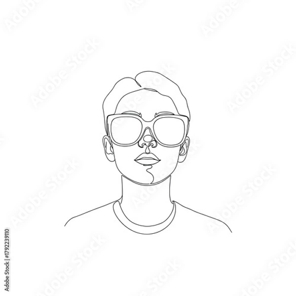 Obraz Minimalist line art portrait of a person wearing sunglasses and a t shirt