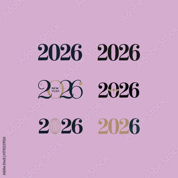 Fototapeta 2026 set, New Year logo collection vector.