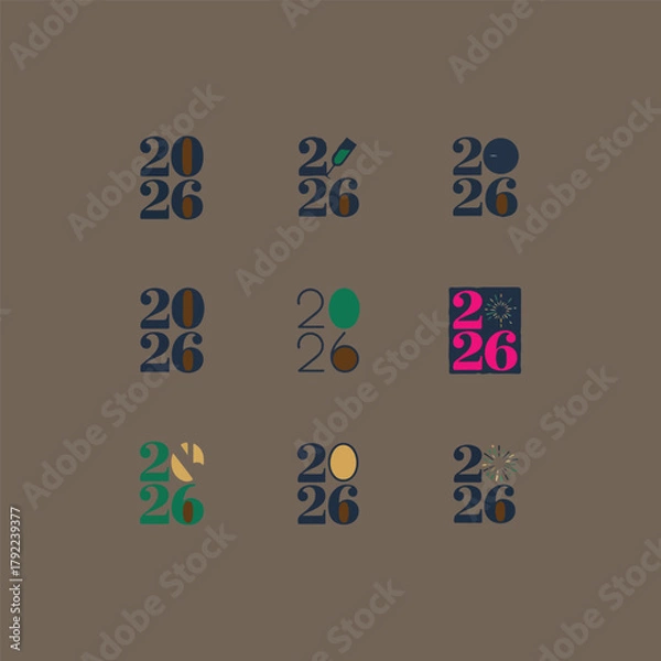 Fototapeta 2026 set, New Year logo collection vector.