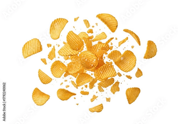 Fototapeta Potato chips explosion on transparent background