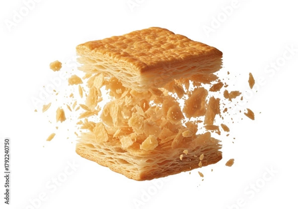 Fototapeta Exploding puff pastry isolated