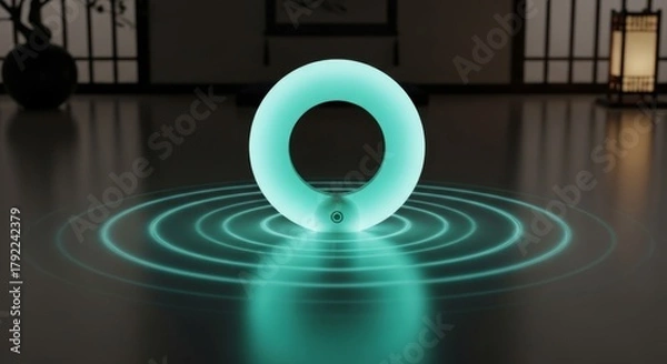 Obraz Glowing ring emitting teal ripples on a reflective surface