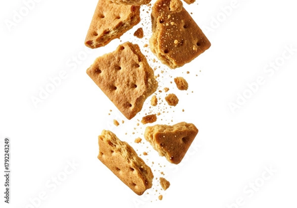 Fototapeta Cracked biscuit with crumbs on transparent background