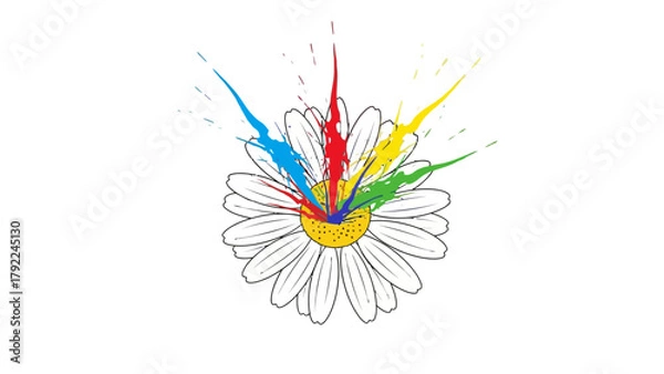 Fototapeta A daisy with colorful paint splatters erupting from its center
