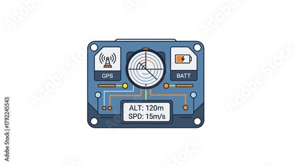 Fototapeta A digital screen shows a GPS battery compass and altitudespeed readings