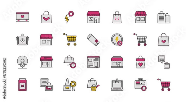 Obraz Online shopping icon set, e-commerce and retail vector illustration for web and mobile app design, store, cart and discount, shopping bag, delivery, online purchase