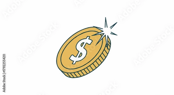 Fototapeta Shiny golden coin with dollar sign represents wealth and value.
