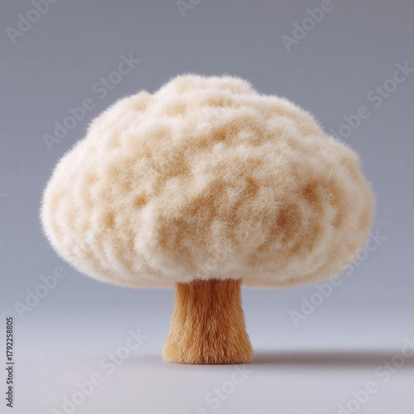 Fototapeta Fluffy mushroom with soft, cloud like cap and textured stem, isolated on neutral background, evokes whimsical and cozy feeling, perfect for creative concepts