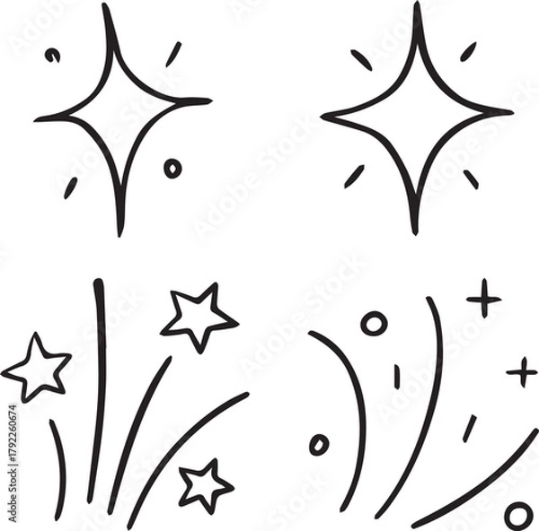 Fototapeta Hand Drawn Line Ray and Confetti Icon Set