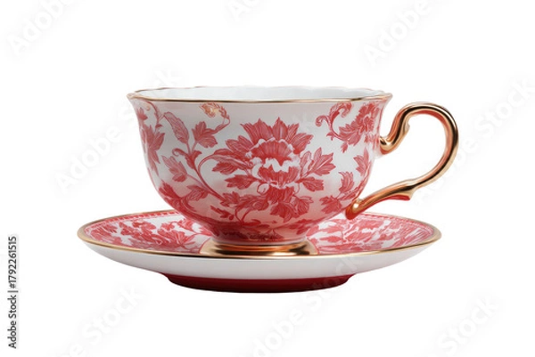 Obraz Elegant floral patterned teacup and saucer with gold accent