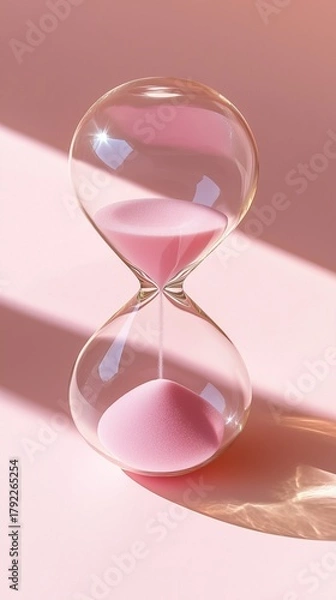 Fototapeta time management concept with hourglass casting long shadow, clean minimal scene on pastel backdrop